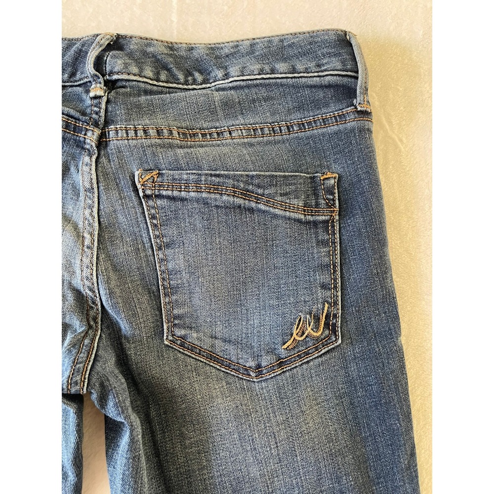 Express Jeans Legging Low Rise Medium Wash Distressed Skinny Denim Blue Size 6 - Picture 7 of 9